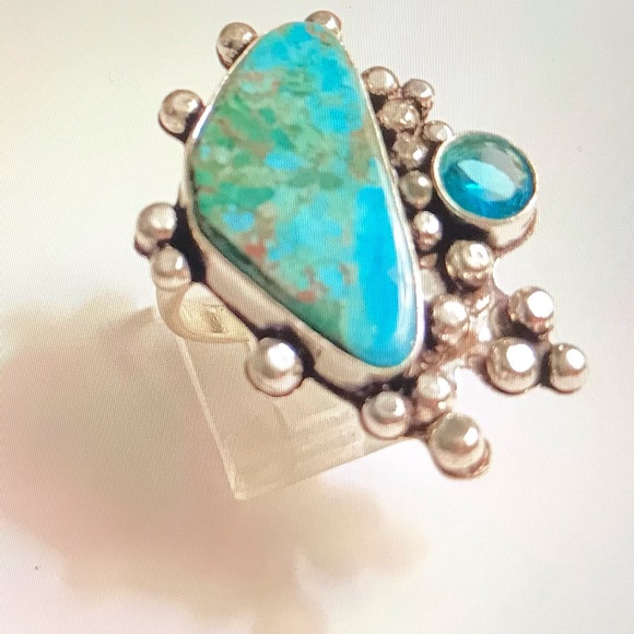 Turquoise Blue Topaz 925 Sterling Silver Ring - Picture 2 of 3